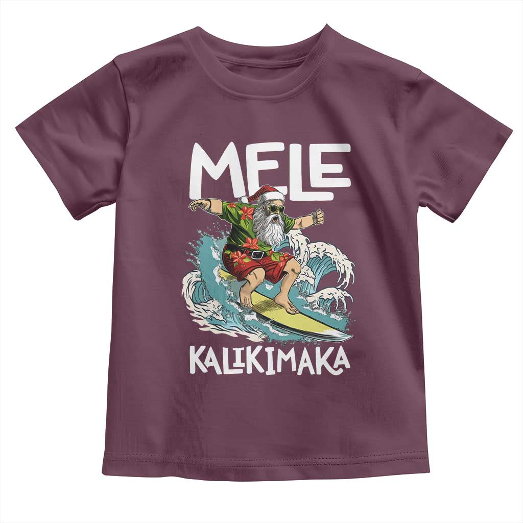 Christmas in Hawaii Toddler T Shirt Mele Kalikimaka Hawaiian Tropical Surfing Santa TS02 Maroon Print Your Wear