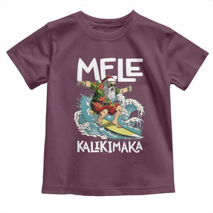 Christmas in Hawaii Toddler T Shirt Mele Kalikimaka Hawaiian Tropical Surfing Santa TS02 Maroon Print Your Wear