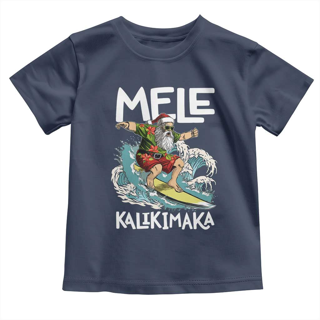 Christmas in Hawaii Toddler T Shirt Mele Kalikimaka Hawaiian Tropical Surfing Santa TS02 Navy Print Your Wear