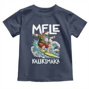 Christmas in Hawaii Toddler T Shirt Mele Kalikimaka Hawaiian Tropical Surfing Santa TS02 Navy Print Your Wear