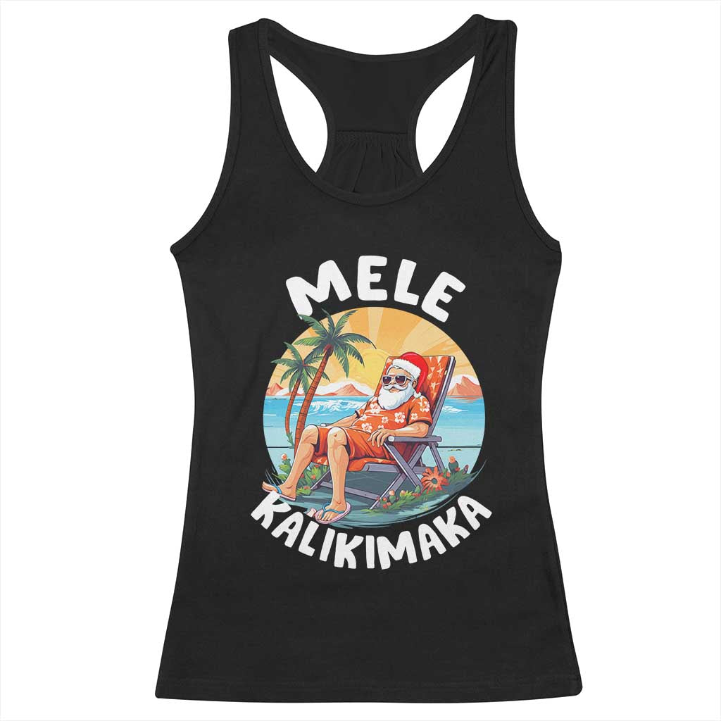 Christmas in Hawaii Racerback Tank Top Mele Kalikimaka Hawaiian Tropical Sunbath Santa TS02 Black Print Your Wear