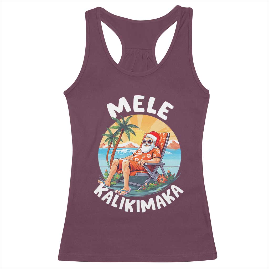 Christmas in Hawaii Racerback Tank Top Mele Kalikimaka Hawaiian Tropical Sunbath Santa TS02 Maroon Print Your Wear