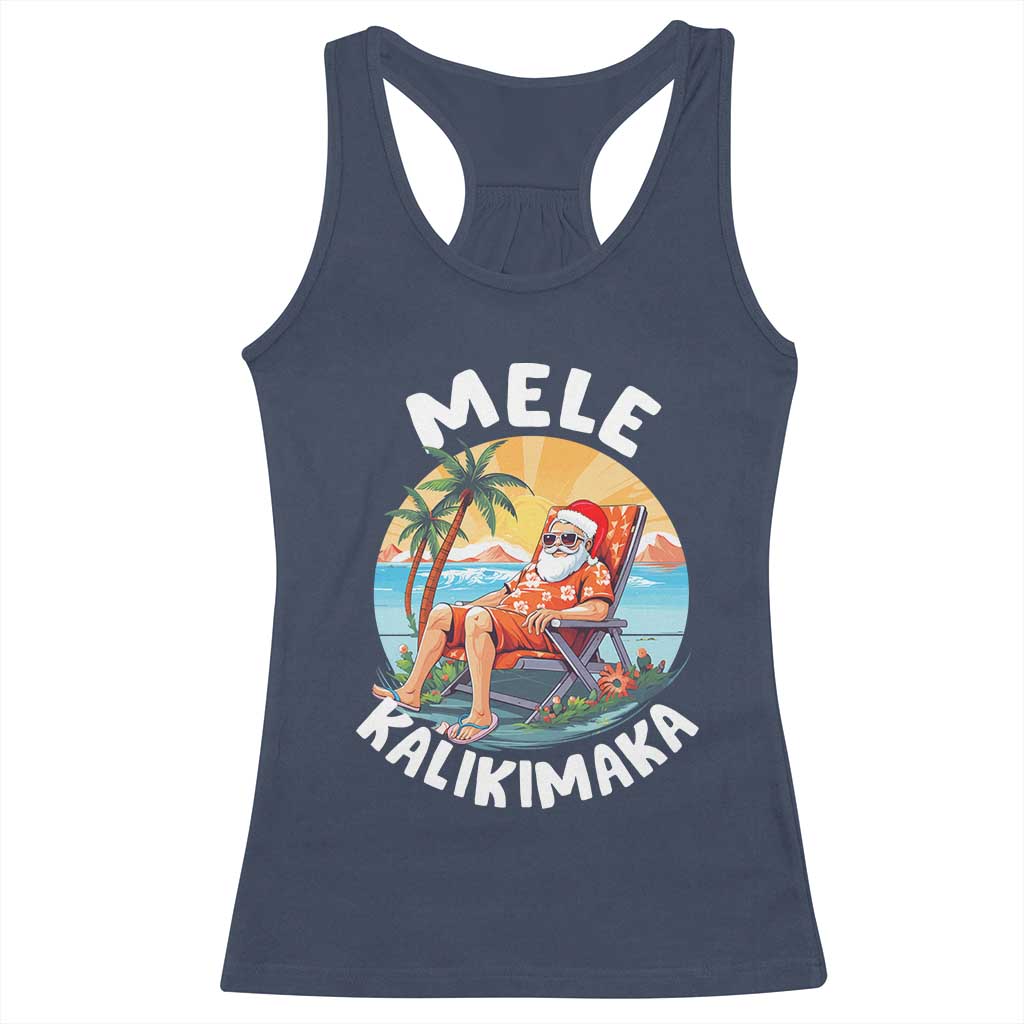 Christmas in Hawaii Racerback Tank Top Mele Kalikimaka Hawaiian Tropical Sunbath Santa TS02 Navy Print Your Wear
