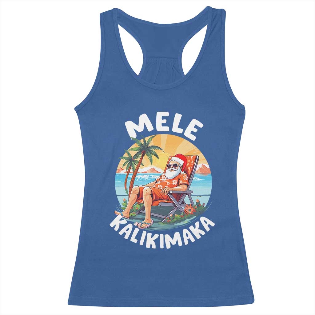 Christmas in Hawaii Racerback Tank Top Mele Kalikimaka Hawaiian Tropical Sunbath Santa TS02 Royal Blue Print Your Wear