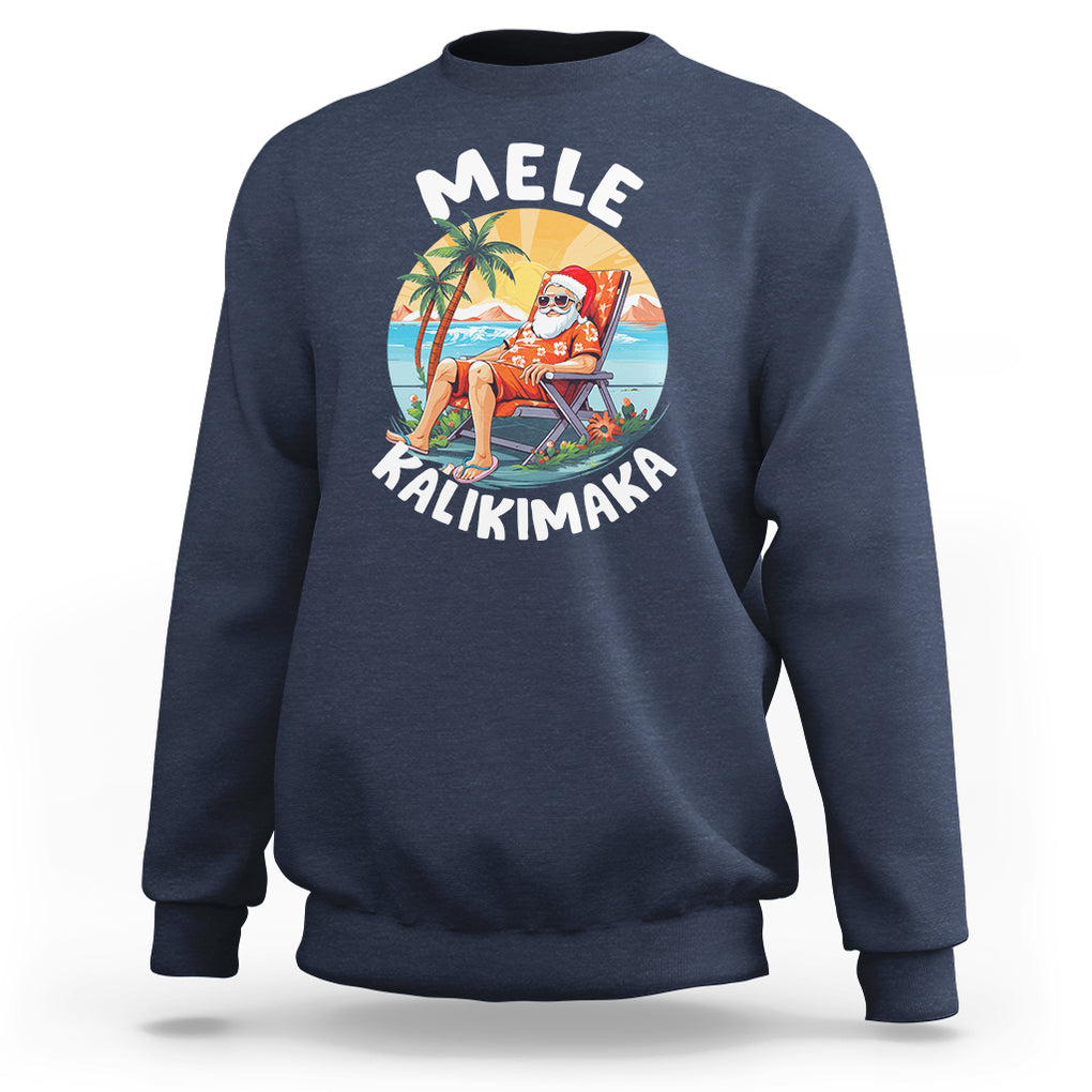 Mele Kalikimaka Tropical Hawaiian Christmas in Hawaii Sunbath Santa Sweatshirt TS02 Navy Printyourwear