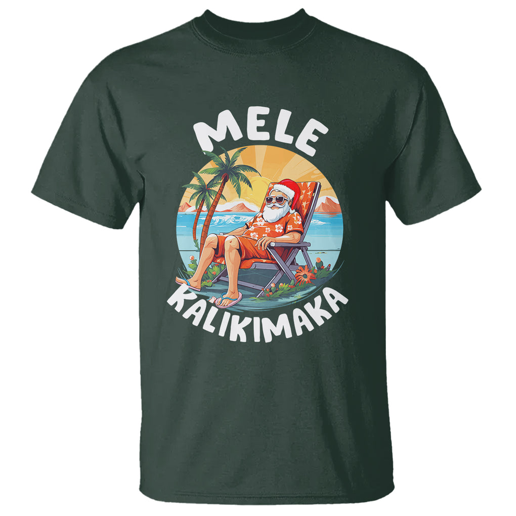 Mele Kalikimaka Tropical Hawaiian Christmas in Hawaii Sunbath Santa T Shirt TS02 Dark Forest Green Printyourwear
