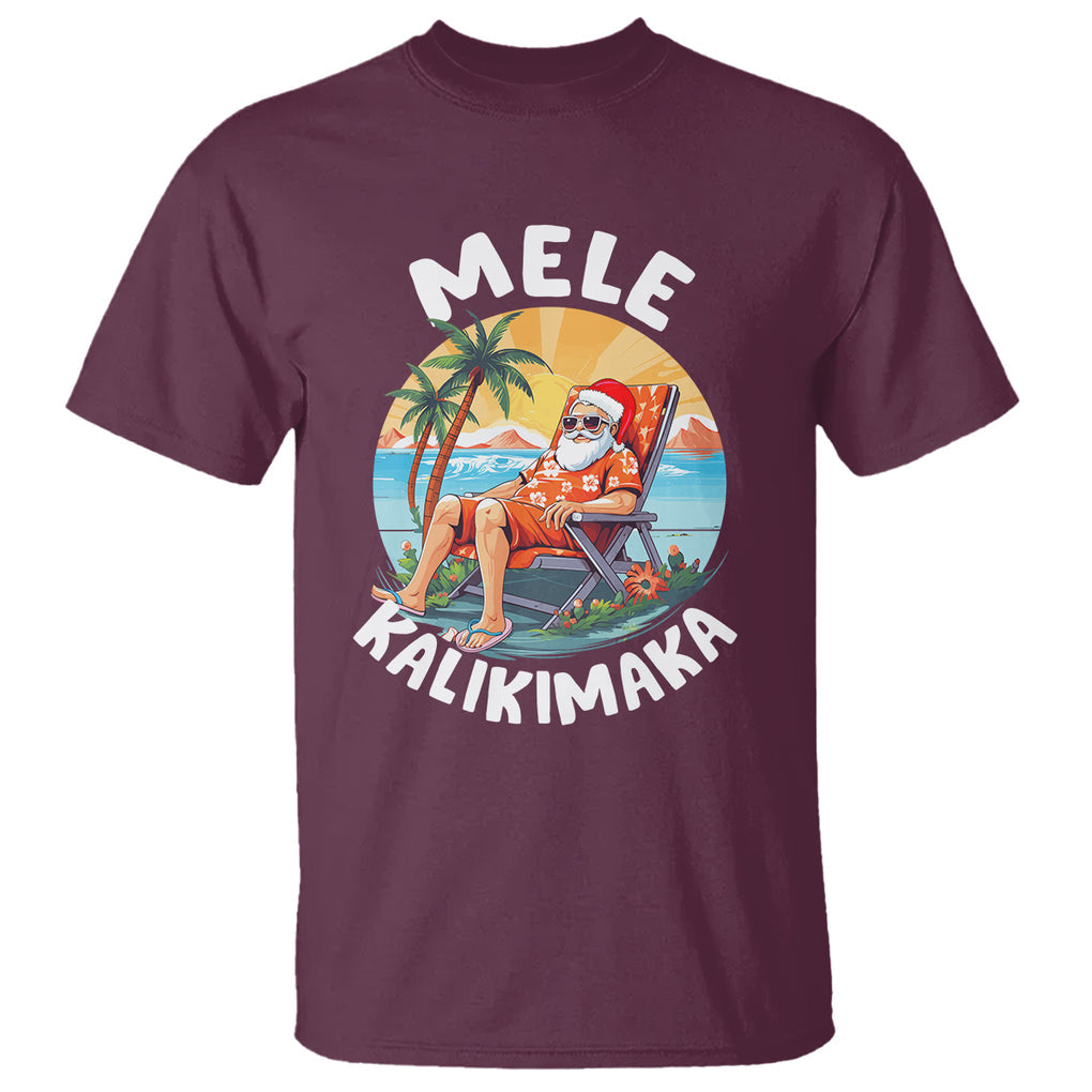 Mele Kalikimaka Tropical Hawaiian Christmas in Hawaii Sunbath Santa T Shirt TS02 Maroon Printyourwear