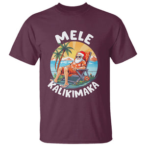 Mele Kalikimaka Tropical Hawaiian Christmas in Hawaii Sunbath Santa T Shirt TS02 Maroon Printyourwear