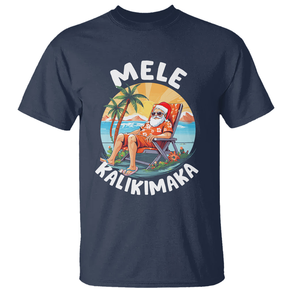 Mele Kalikimaka Tropical Hawaiian Christmas in Hawaii Sunbath Santa T Shirt TS02 Navy Printyourwear