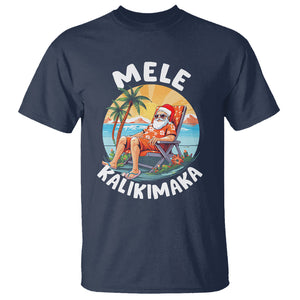 Mele Kalikimaka Tropical Hawaiian Christmas in Hawaii Sunbath Santa T Shirt TS02 Navy Printyourwear