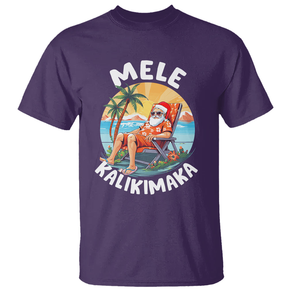 Mele Kalikimaka Tropical Hawaiian Christmas in Hawaii Sunbath Santa T Shirt TS02 Purple Printyourwear
