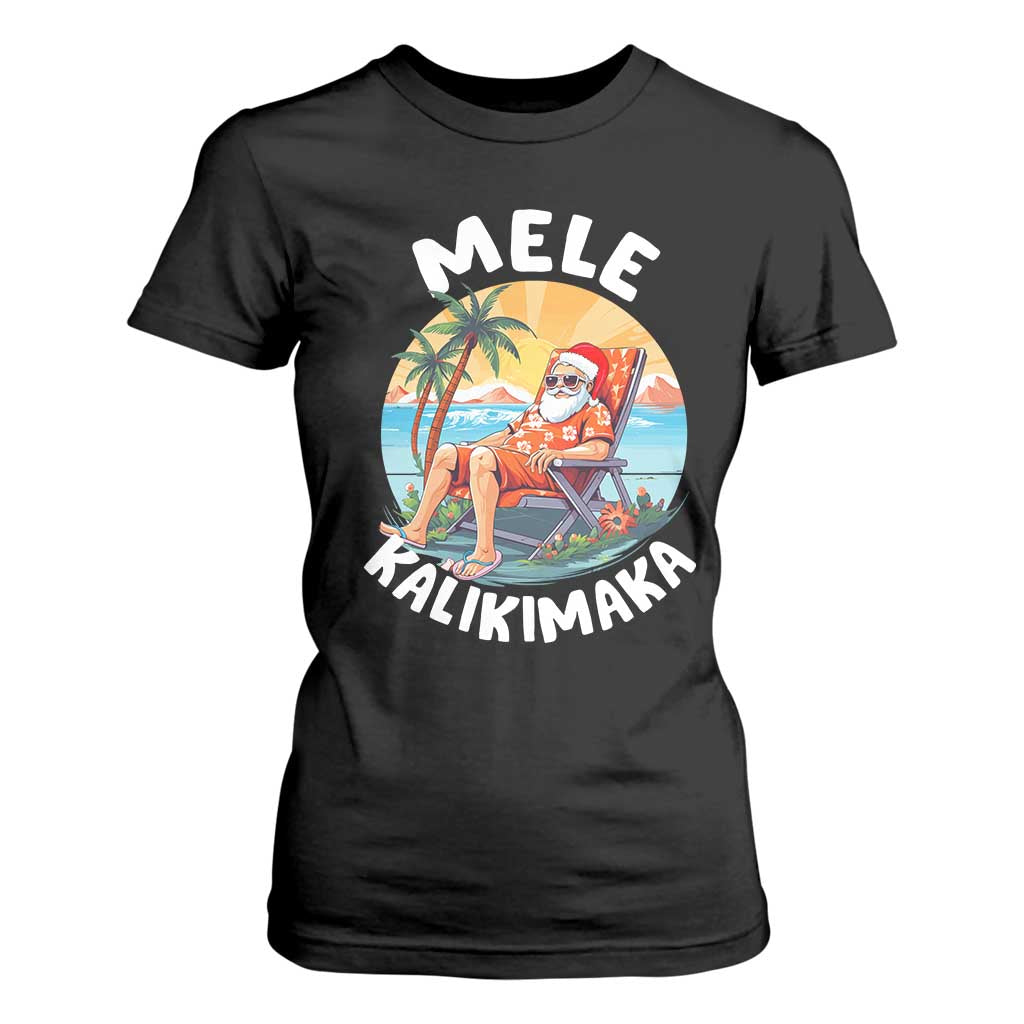 Christmas in Hawaii T Shirt For Women Mele Kalikimaka Hawaiian Tropical Sunbath Santa TS02 Black Print Your Wear