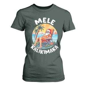 Christmas in Hawaii T Shirt For Women Mele Kalikimaka Hawaiian Tropical Sunbath Santa TS02 Dark Forest Green Print Your Wear