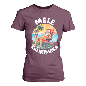 Christmas in Hawaii T Shirt For Women Mele Kalikimaka Hawaiian Tropical Sunbath Santa TS02 Maroon Print Your Wear
