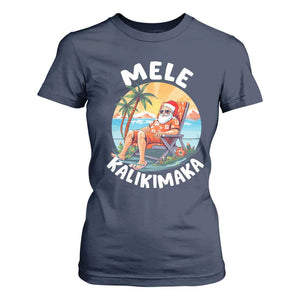 Christmas in Hawaii T Shirt For Women Mele Kalikimaka Hawaiian Tropical Sunbath Santa TS02 Navy Print Your Wear