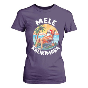 Christmas in Hawaii T Shirt For Women Mele Kalikimaka Hawaiian Tropical Sunbath Santa TS02 Purple Print Your Wear