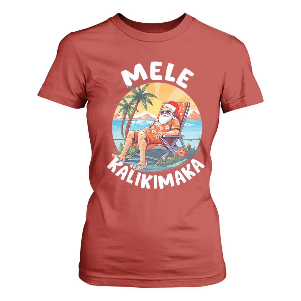 Christmas in Hawaii T Shirt For Women Mele Kalikimaka Hawaiian Tropical Sunbath Santa TS02 Red Print Your Wear
