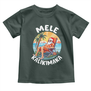 Christmas in Hawaii Toddler T Shirt Mele Kalikimaka Hawaiian Tropical Sunbath Santa TS02 Dark Forest Green Print Your Wear