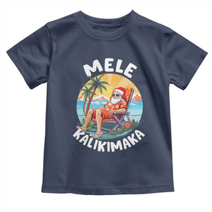 Christmas in Hawaii Toddler T Shirt Mele Kalikimaka Hawaiian Tropical Sunbath Santa TS02 Navy Print Your Wear