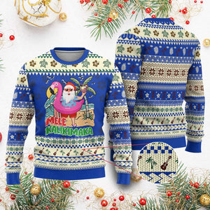 Xmas in Hawaii Ugly Christmas Sweater Mele Kalikimaka Hawaiian Tropical Beach Santa TS02 Blue Print Your Wear