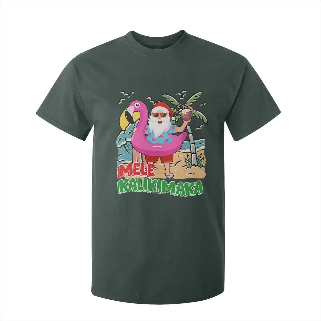 Christmas in Hawaii T Shirt For Kid Mele Kalikimaka Hawaiian Tropical Beach Santa TS02 Dark Forest Green Print Your Wear