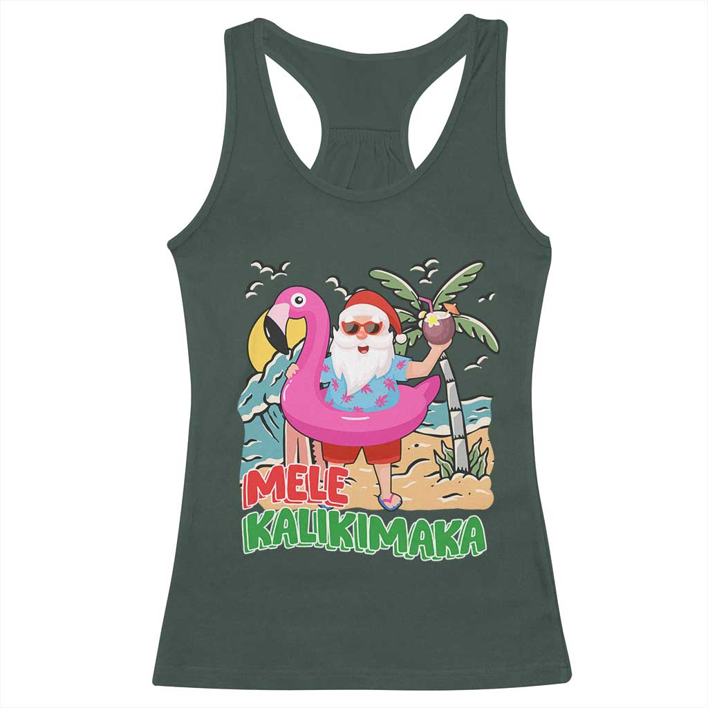 Christmas in Hawaii Racerback Tank Top Mele Kalikimaka Hawaiian Tropical Beach Santa TS02 Dark Forest Green Print Your Wear