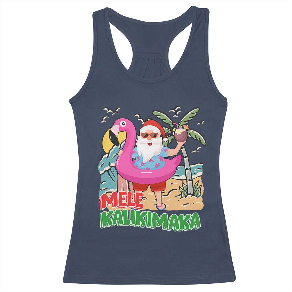 Christmas in Hawaii Racerback Tank Top Mele Kalikimaka Hawaiian Tropical Beach Santa TS02 Navy Print Your Wear