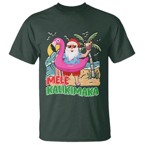 Mele Kalikimaka Tropical Hawaiian Christmas in Hawaii Beach Santa T Shirt TS02 Dark Forest Green Printyourwear