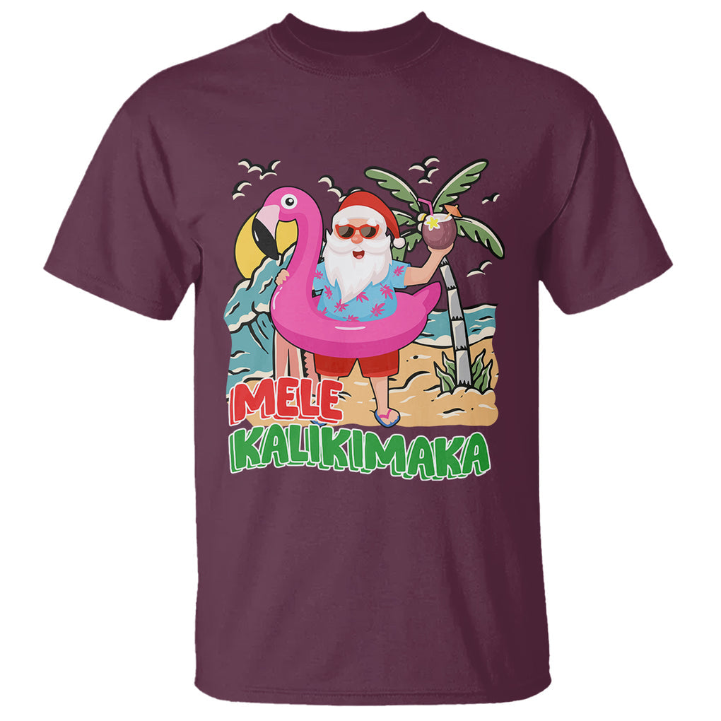 Mele Kalikimaka Tropical Hawaiian Christmas in Hawaii Beach Santa T Shirt TS02 Maroon Printyourwear