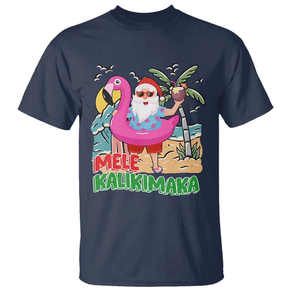 Mele Kalikimaka Tropical Hawaiian Christmas in Hawaii Beach Santa T Shirt TS02 Navy Printyourwear