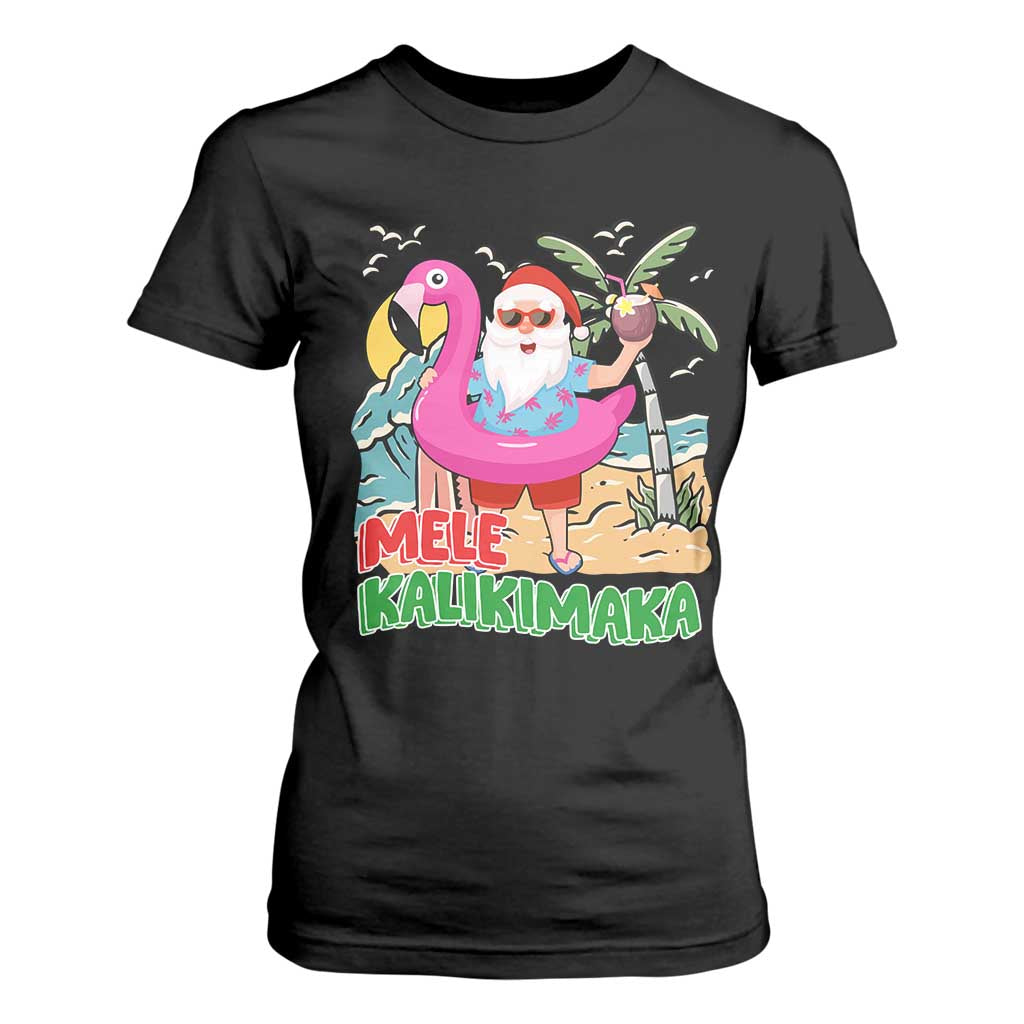 Christmas in Hawaii T Shirt For Women Mele Kalikimaka Hawaiian Tropical Beach Santa TS02 Black Print Your Wear