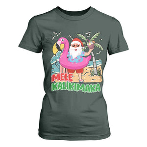 Christmas in Hawaii T Shirt For Women Mele Kalikimaka Hawaiian Tropical Beach Santa TS02 Dark Forest Green Print Your Wear