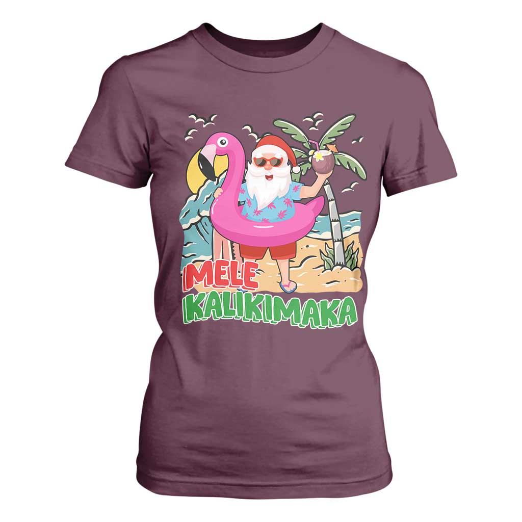 Christmas in Hawaii T Shirt For Women Mele Kalikimaka Hawaiian Tropical Beach Santa TS02 Maroon Print Your Wear