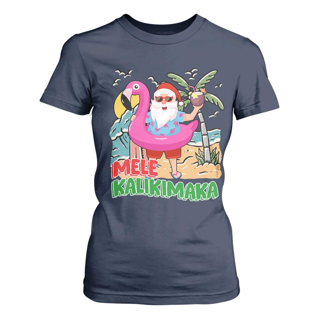 Christmas in Hawaii T Shirt For Women Mele Kalikimaka Hawaiian Tropical Beach Santa TS02 Navy Print Your Wear