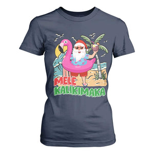 Christmas in Hawaii T Shirt For Women Mele Kalikimaka Hawaiian Tropical Beach Santa TS02 Navy Print Your Wear
