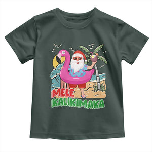 Christmas in Hawaii Toddler T Shirt Mele Kalikimaka Hawaiian Tropical Beach Santa TS02 Dark Forest Green Print Your Wear