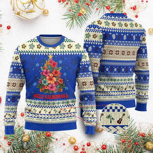 Xmas in Hawaii Ugly Christmas Sweater Mele Kalikimaka Tropical Hawaiian Hibiscus TS02 Blue Print Your Wear