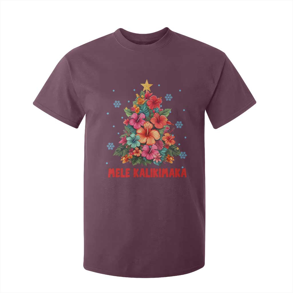 Christmas in Hawaii T Shirt For Kid Mele Kalikimaka Tropical Hawaiian Hibiscus TS02 Maroon Print Your Wear