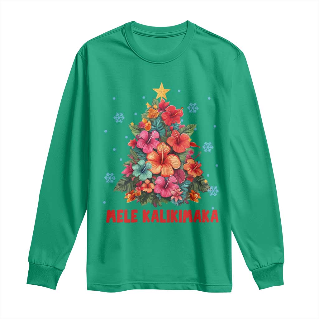 Christmas in Hawaii Long Sleeve Shirt Mele Kalikimaka Tropical Hawaiian Hibiscus TS02 Irish Green Print Your Wear