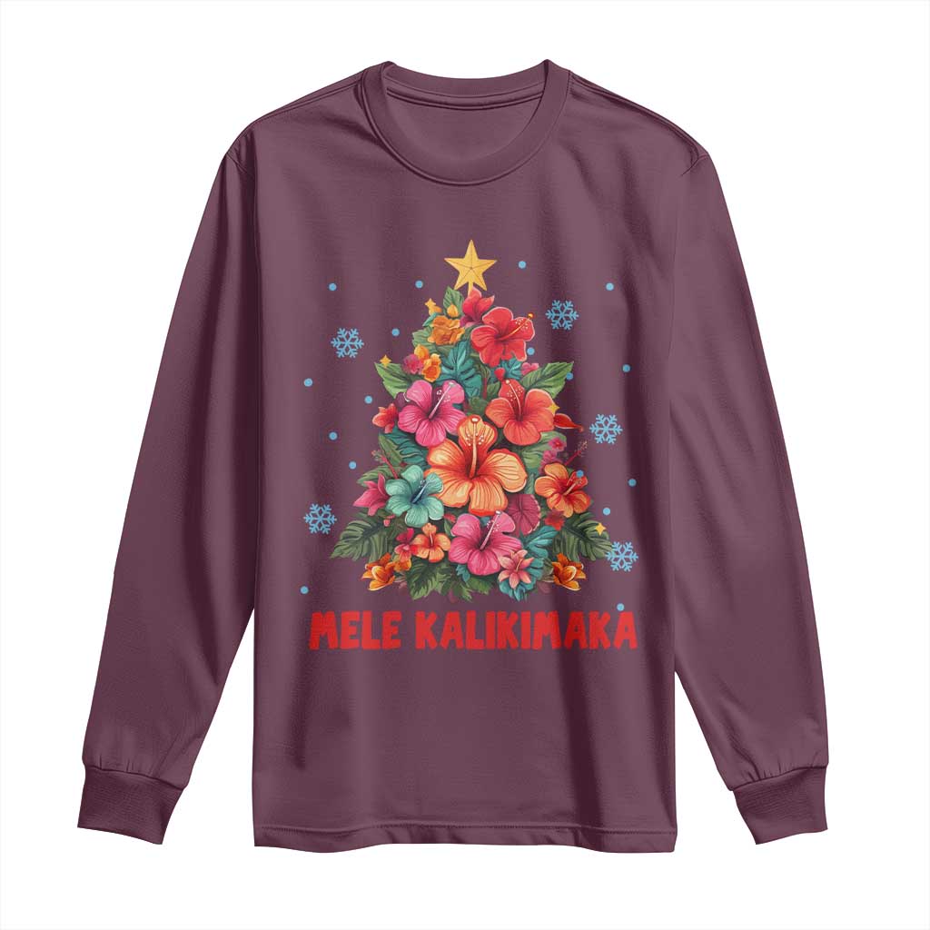 Christmas in Hawaii Long Sleeve Shirt Mele Kalikimaka Tropical Hawaiian Hibiscus TS02 Maroon Print Your Wear