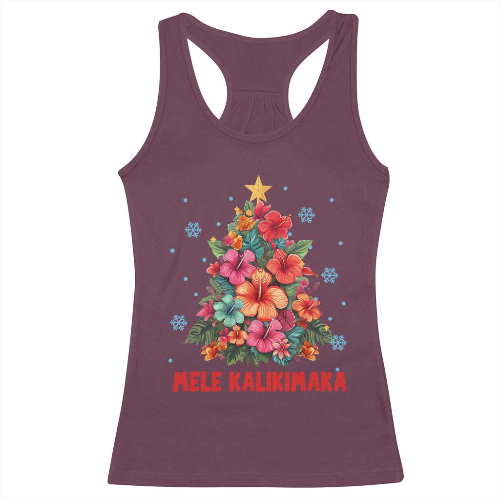 Christmas in Hawaii Racerback Tank Top Mele Kalikimaka Tropical Hawaiian Hibiscus TS02 Maroon Print Your Wear
