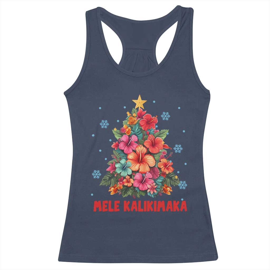 Christmas in Hawaii Racerback Tank Top Mele Kalikimaka Tropical Hawaiian Hibiscus TS02 Navy Print Your Wear
