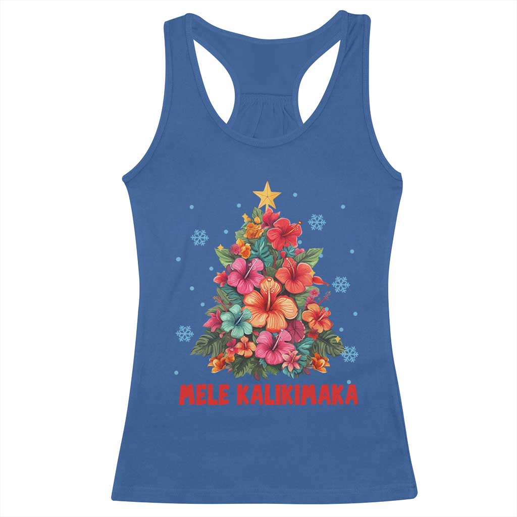 Christmas in Hawaii Racerback Tank Top Mele Kalikimaka Tropical Hawaiian Hibiscus TS02 Royal Blue Print Your Wear