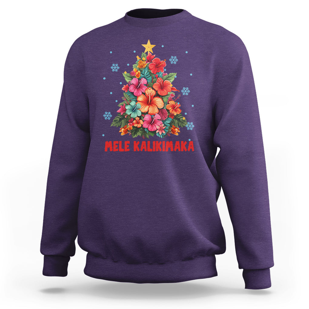 Tropical Hawaiian Hibiscus Christmas Tree Mele Kalikimaka Sweatshirt TS02 Purple Printyourwear