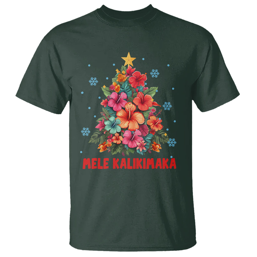 Tropical Hawaiian Hibiscus Christmas Tree Mele Kalikimaka T Shirt TS02 Dark Forest Green Printyourwear