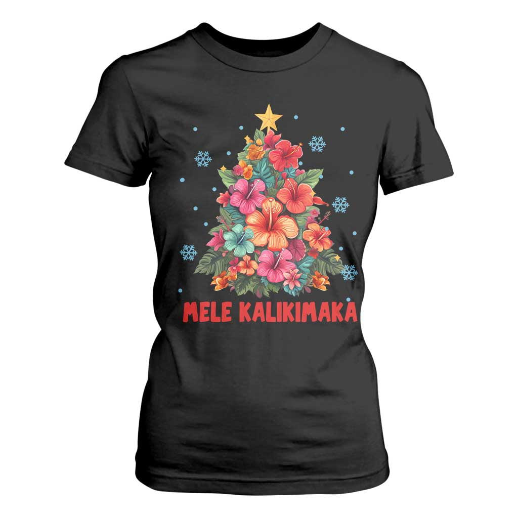Christmas in Hawaii T Shirt For Women Mele Kalikimaka Tropical Hawaiian Hibiscus TS02 Black Print Your Wear