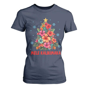 Christmas in Hawaii T Shirt For Women Mele Kalikimaka Tropical Hawaiian Hibiscus TS02 Navy Print Your Wear