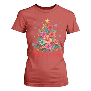 Christmas in Hawaii T Shirt For Women Mele Kalikimaka Tropical Hawaiian Hibiscus TS02 Red Print Your Wear