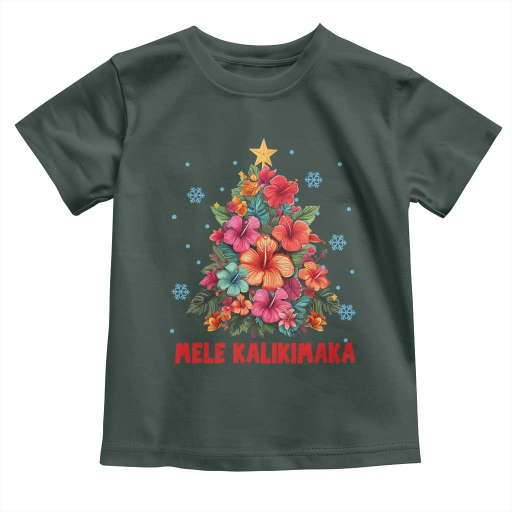 Christmas in Hawaii Toddler T Shirt Mele Kalikimaka Tropical Hawaiian Hibiscus TS02 Dark Forest Green Print Your Wear