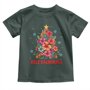 Christmas in Hawaii Toddler T Shirt Mele Kalikimaka Tropical Hawaiian Hibiscus TS02 Dark Forest Green Print Your Wear